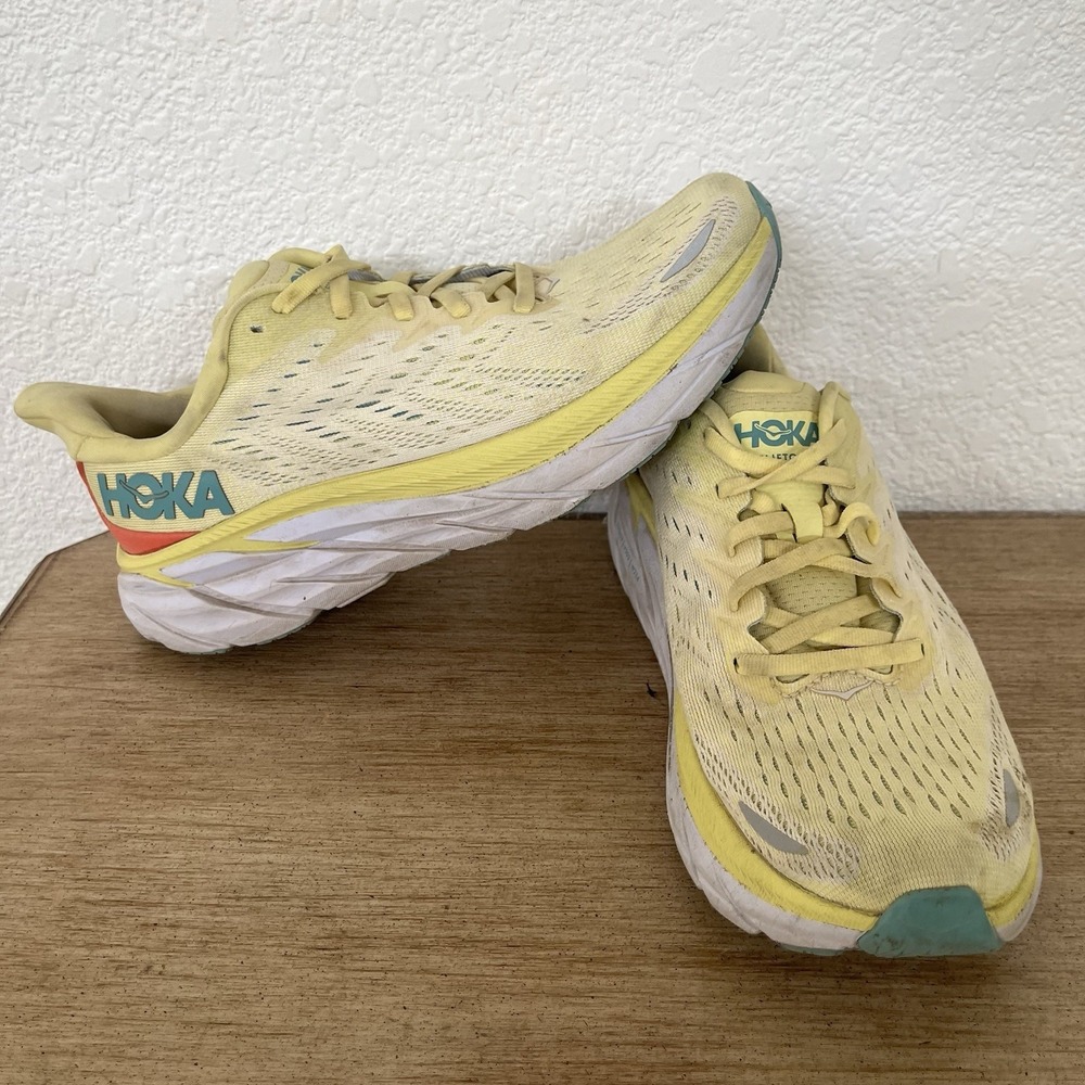 Hoka One One Clifton 8 Womens Sz 8B Yellow Running Shoes Athletic Sneakers Read!